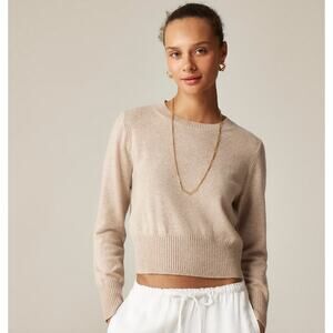 NEW J.Crew Cashmere Shrunken Crewneck Sweater Cropped Heather Stone XS